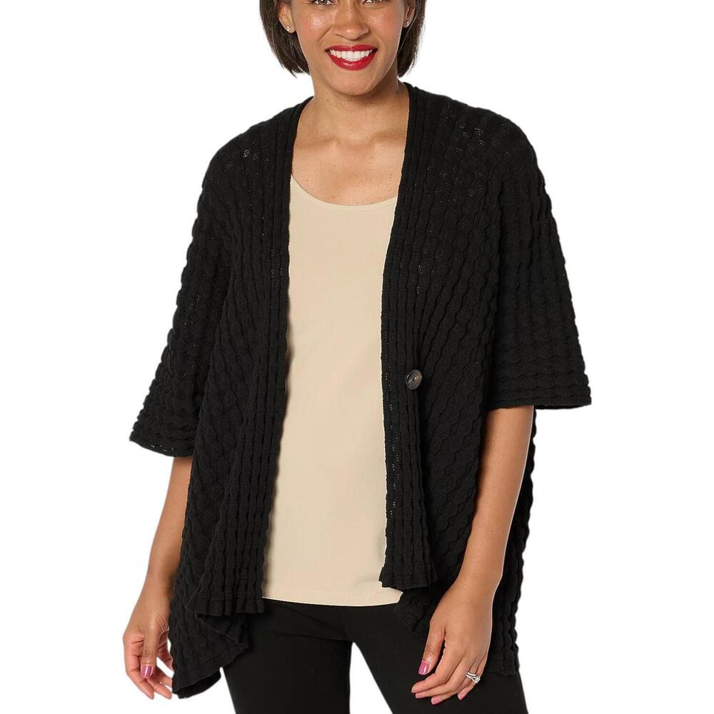 Susan Graver Fully Fashioned Pucker Knit Cocoon Shrug Moonlit Blue - Regular